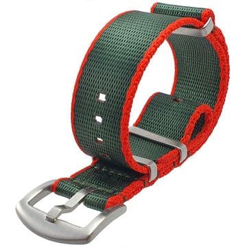 NATO G10 Seat Belt Weave Green & Red Nylon Watch Strap Band Size 20mm-22mm