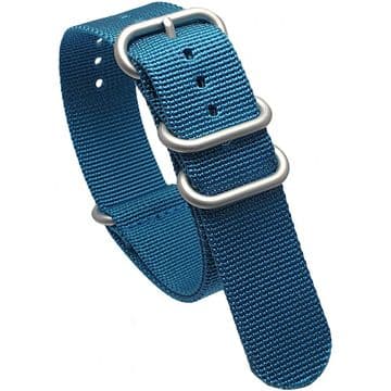 NATO Zulu Blue Nylon Watch Strap Band Satin Grey Buckle Size 20mm-22mm
