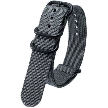 NATO Zulu Grey Nylon Watch Strap Band Black Buckle Size 18mm-24mm