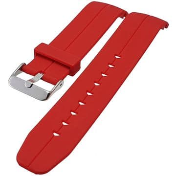 Curved End Watch Strap Centre Groove PU Red