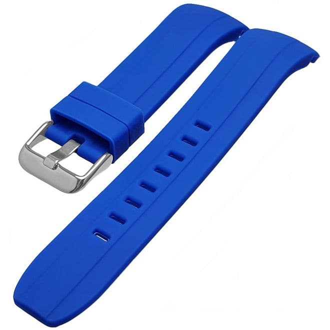 Curved End Watch Strap Soft Touch Silicone Royal Blue 22mm