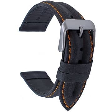 Suede Leather Watch Strap Water Resistant Black Orange 20mm-22mm