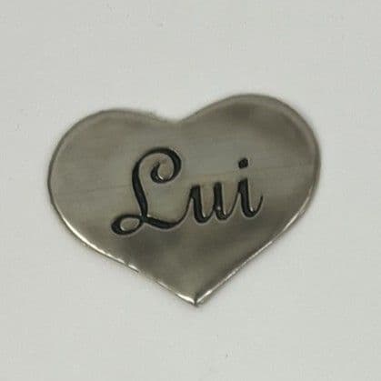 Étiquette coeur en étain "Lui"
