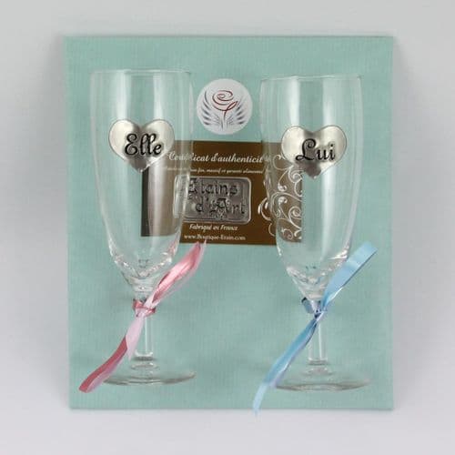 2 coupes avec étain Elle et Lui bleu turquoise