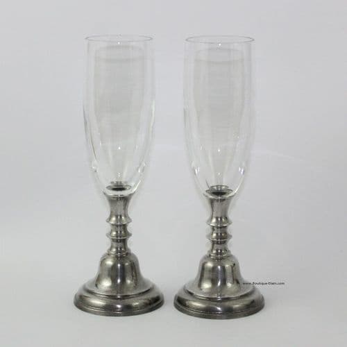 2 coupes à champagne en verre et étain massif – Noces d’étain