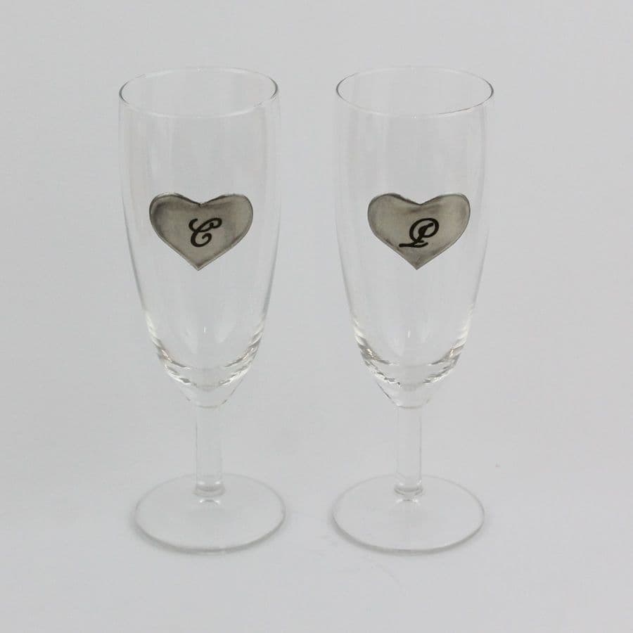 2 coupes à champagne en verre gravées à vos initiales ♥