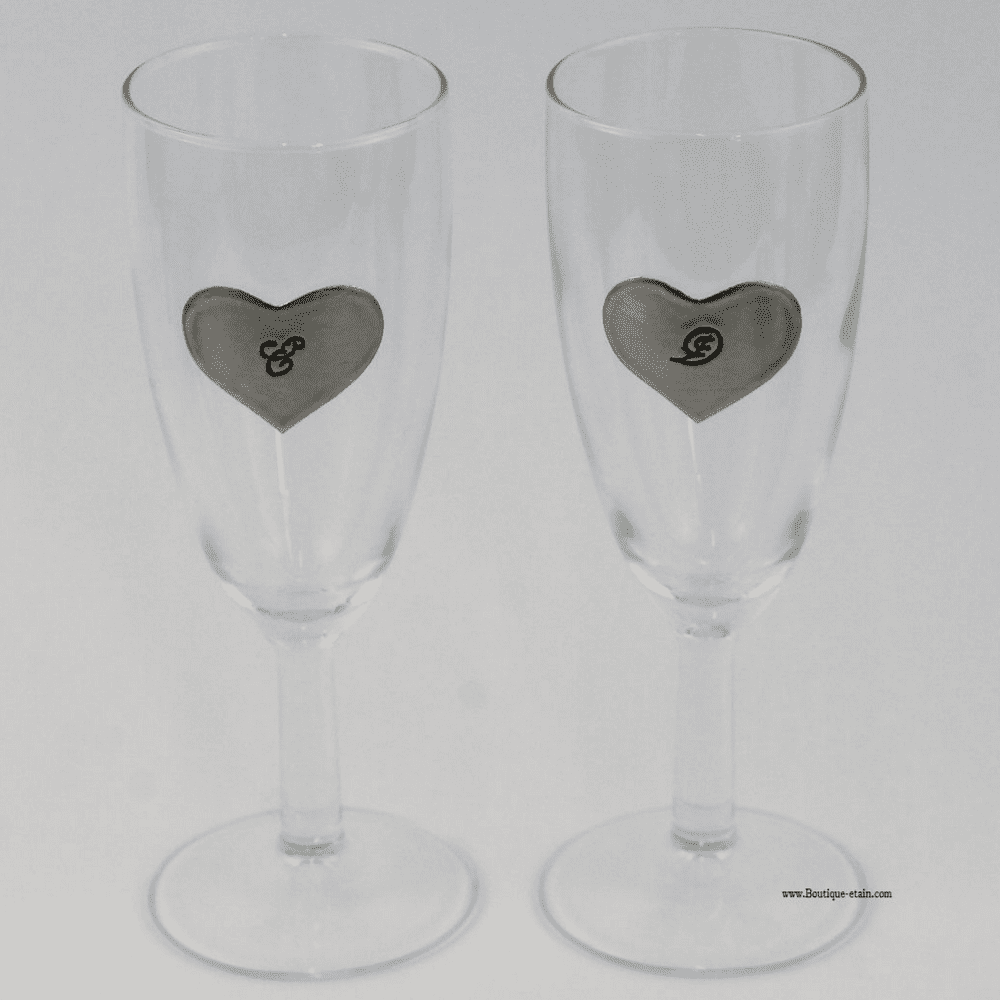 2 coupes à champagne en verre gravées à vos initiales