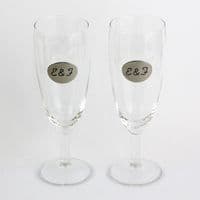 2 coupes à champagne ⬭ étain gravées