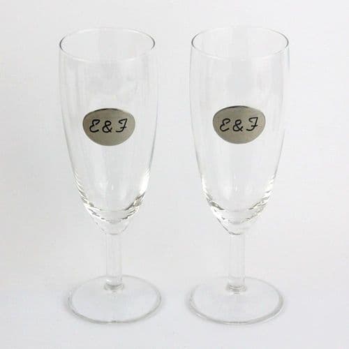 2 coupes à champagne ⬭ étain gravées