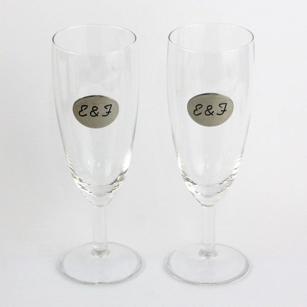 2 coupes à champagne ⬭ étain gravées à vos initiales
