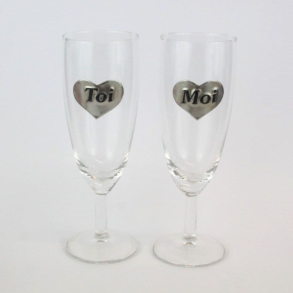 2 coupes à Champagne Toi & Moi en étain ♥