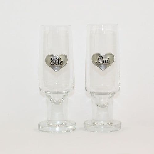 2  flûtes à Champagne 16 cm Elle & Lui en Étain ♥