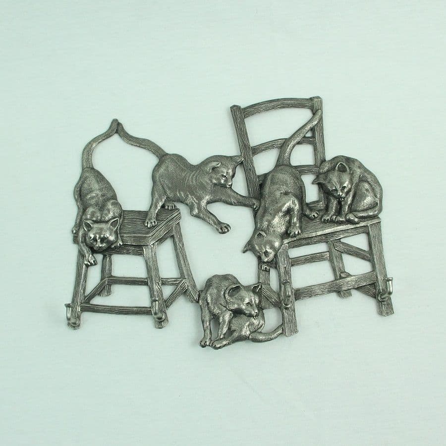 Accroche clefs ou torchons chats en étain