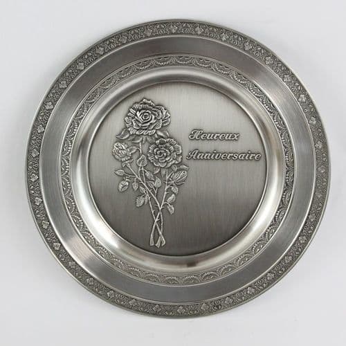 Assiette anniversaire en étain personnalisée - Gravure comprise