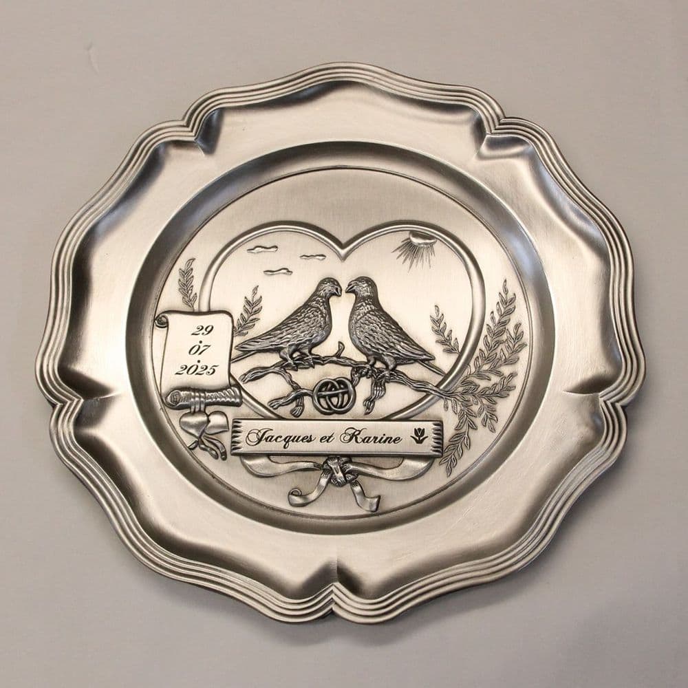 Assiette colombe pour mariage et anniversaire de mariage.