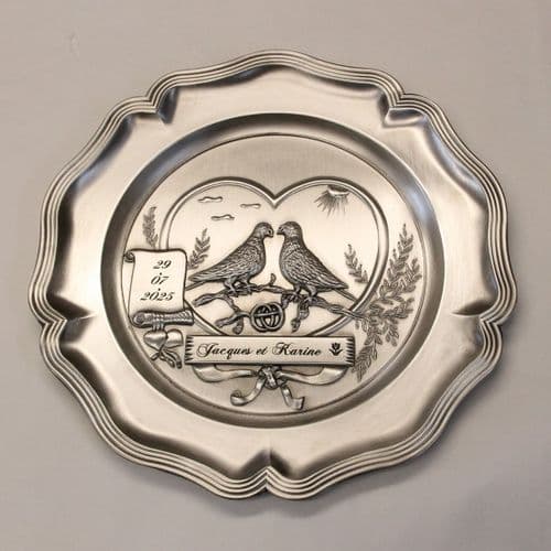 Assiette colombe pour mariage et anniversaire de mariage.