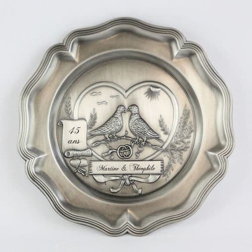 Assiette colombe pour mariage et anniversaire de mariage.