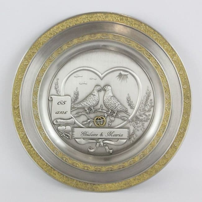 Assiette colombe pour mariage ou anniversaire de mariage.