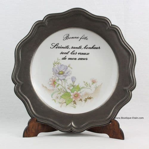 Assiette en étain et porcelaine Bonne Fête