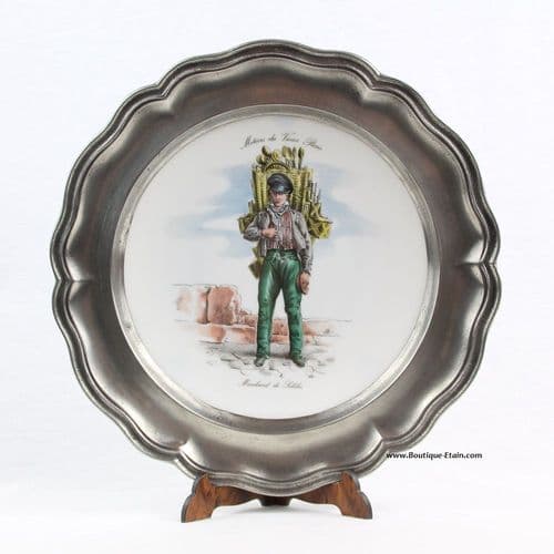 Assiette en étain et porcelaine Vieux métiers de Paris