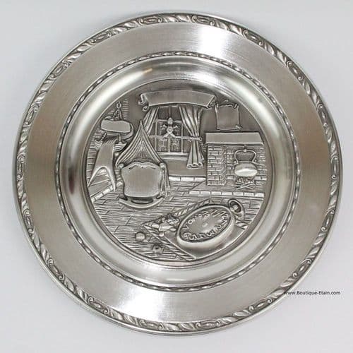 Assiette en étain à personnaliser pour naissance ou baptême