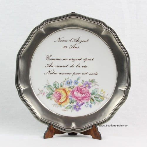 Assiette Noces d'Argent en étain