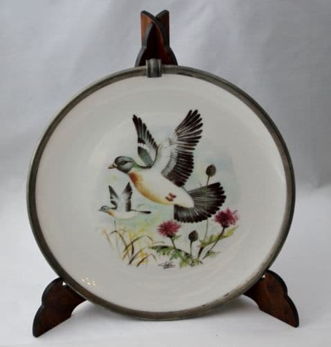 Assiette porcelaine et étain Canards