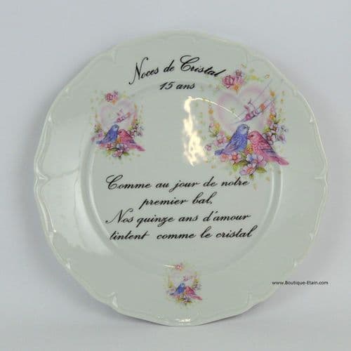 Assiette pour 15 ans de mariage Noces de cristal