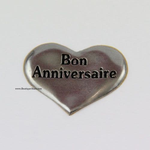 Autocollant étiquette coeur en étain Bon anniversaire