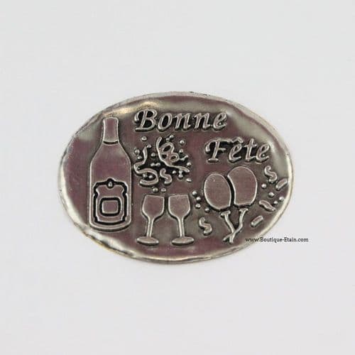 Autocollant étiquette ovale "Bonne Fête" en étain