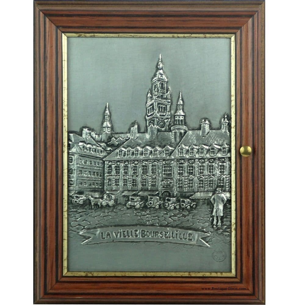 Boîte à clefs en étain thème Vieille bourse de Lille