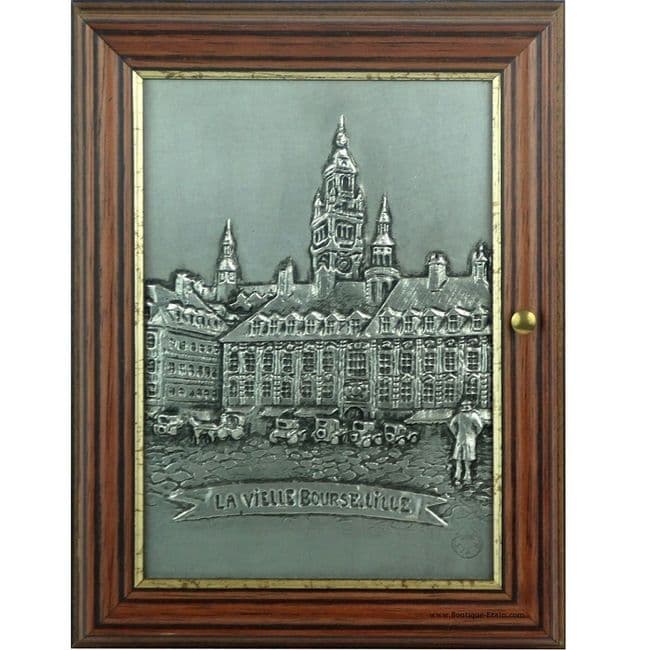 Boîte à clefs en étain thème Vieille bourse de Lille
