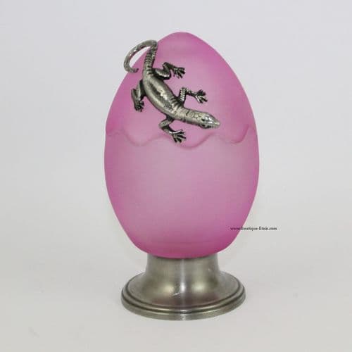 Boîte forme oeuf décor lézard en étain