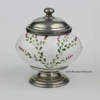 Boîte, pot en étain et faïence peint à la main