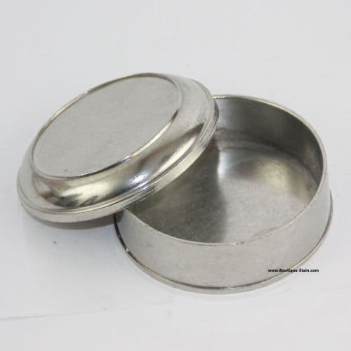 Boîte ronde en étain brillante à graver