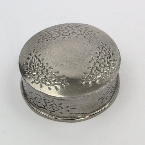 Boîte ronde fleurie en étain étain brillant