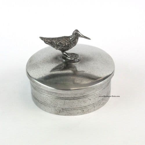 Boite ronde en étain décor bécasse