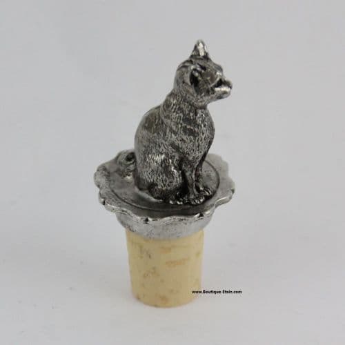 Bouchon chat assis en étain