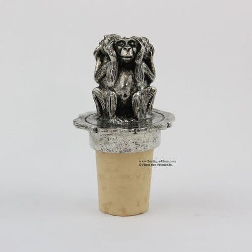 Bouchon les 3 singes de la sagesse en étain