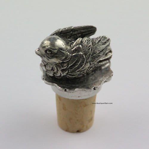 Bouchon pour bouteille de vin décor oiseau en étain