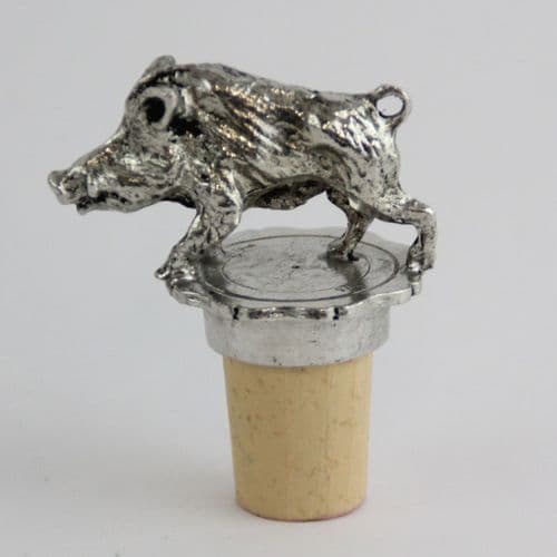 Bouchon pour bouteille de vin décor tête de sanglier en étain