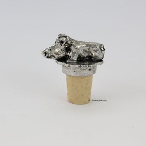 Bouchon pour  vin décor sanglier couché en étain