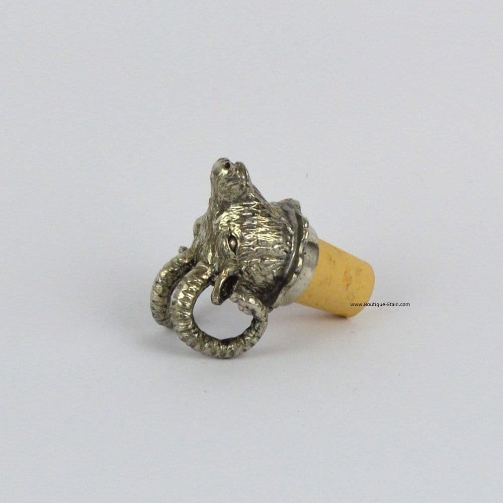 Bouchon à vin tête de mouflon en étain