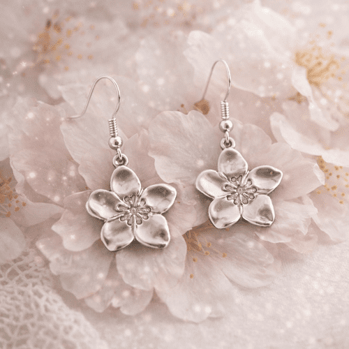Boucle d'oreille pendante en étain fleur cerisier T2 A