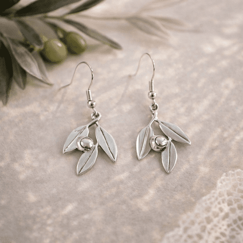 Boucle d'oreilles en étain branche d'olivier