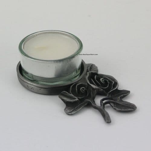 Bougeoir en étain motif rose pour bougie chauffe-plat