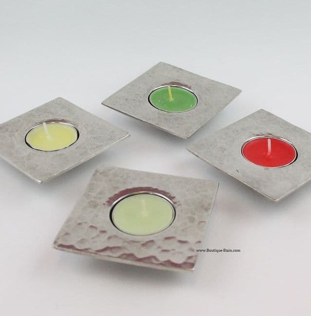 Bougeoir pour petite bougie en étain martelé