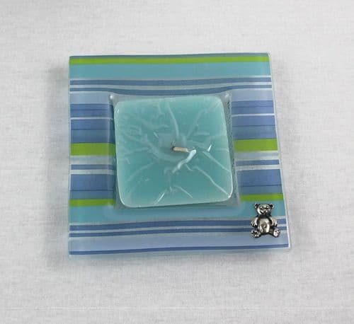 Bougie bleue motif nournours en étain