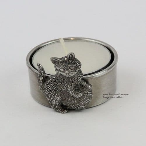 Bougie chat à la pelote en étain