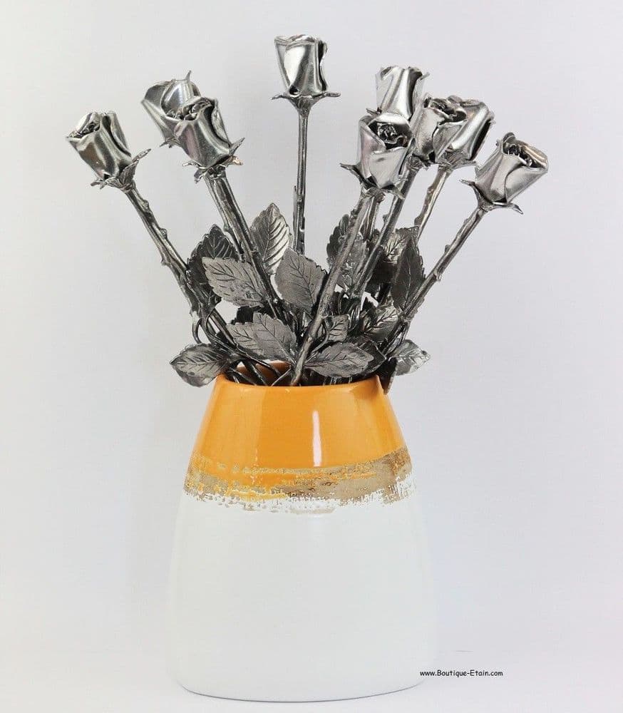 Bouquet de 10 roses en étain massif